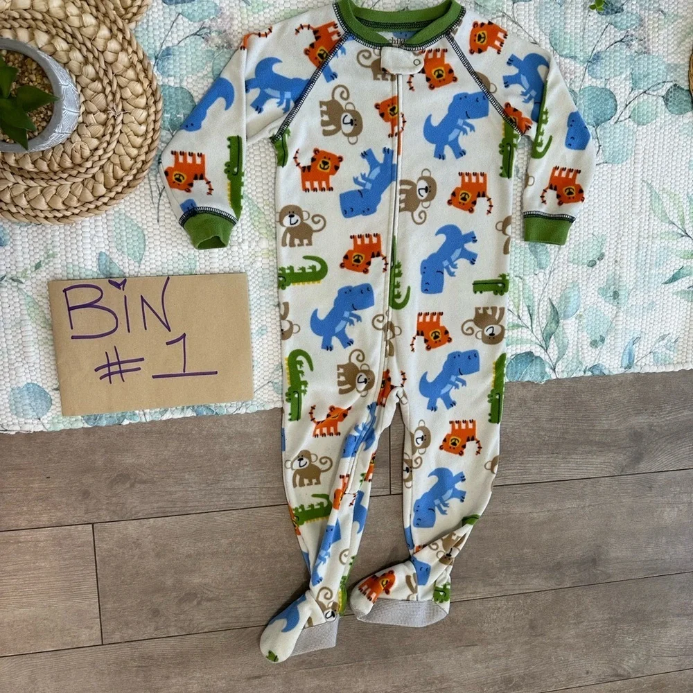 Carter’s Baby Toddler Boy Safari Animal Print Zip Footie One Piece Pajamas 24 M